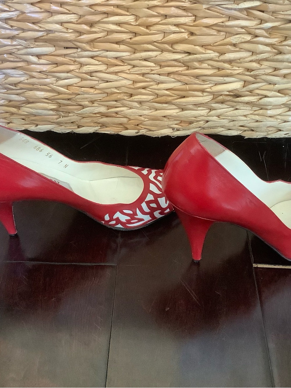 Bally Red and White Laser-Cut Pointed Toe Pumps - Picture 6 of 7